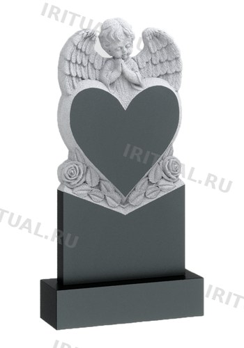 Памятник с молящимся ангелочком над тёмным сердцем (K146)