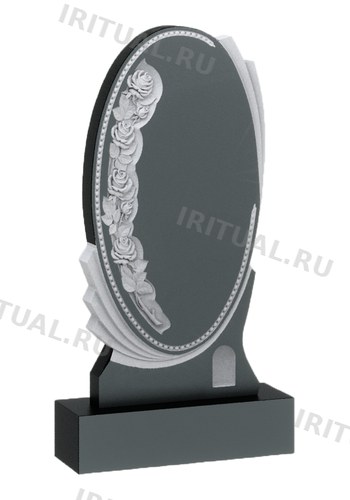 Памятник-овал с рамкой из бусин и гирляндой роз (K288)
