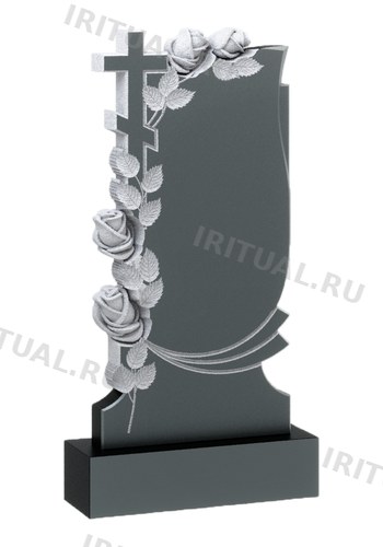 Памятник с розами по макушке и восьмиконечным крестом (K318)