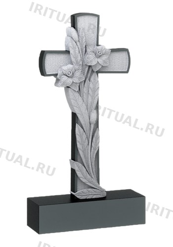Памятник-крест с нарциссами по стволу (K330)