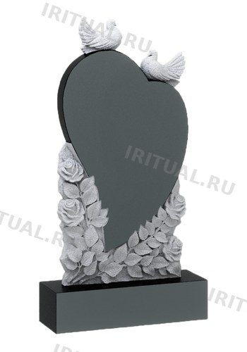 Памятник-сердце с голубями сверху и розами по низу (K334)