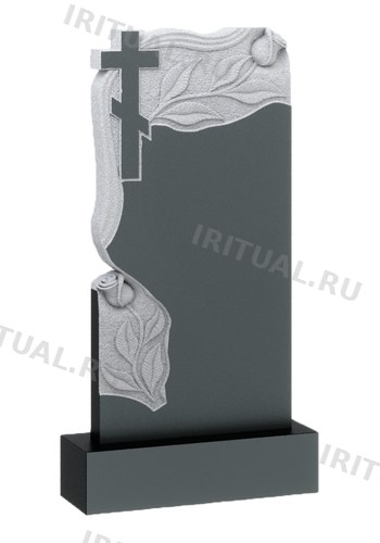 Памятник с полотном в листьях и восьмиконечным крестом (K354)