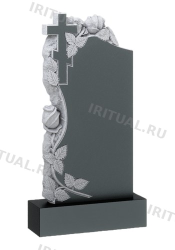 Памятник с тёмным крестом и розами вдоль левого края (K390)