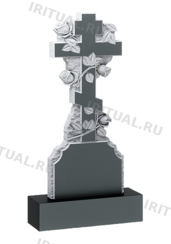 Памятник с тёмным крестом, обвитым розами, и малым полем (K394)
