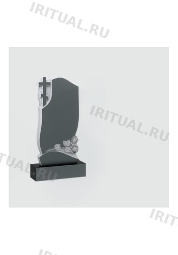 Памятник с крестом на светлой кромке и розами по дуге (K408)