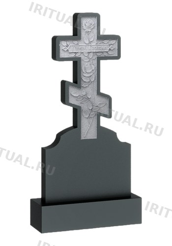 Памятник с крестом в тёмной рамке и словами «Упокой, Господи» (K414)