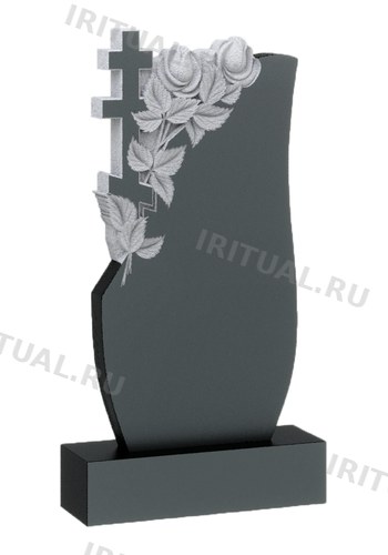 Памятник со светлым крестом и розами по изогнутому верху (K474)