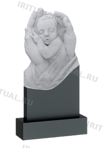 Памятник со спящим малышом в больших ладонях (K492)