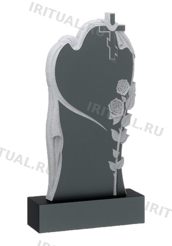 Памятник с сердцем, тканью и стеблем роз справа (K510)