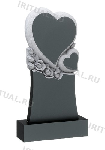 Памятник с большим и малым сердцем и розами (K516)