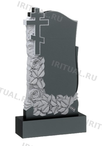 Памятник с розами, обрамляющими камень слева и снизу (K550)