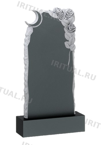 Памятник со сколотыми краями, полумесяцем и розами справа (K626)